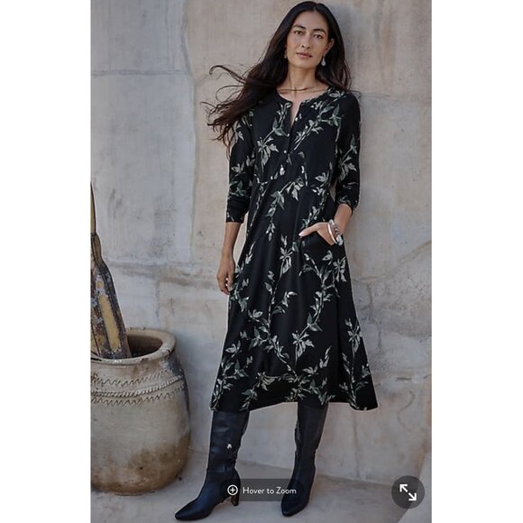 J Jill Womens Pure Jill Printed-Knit Midi Dress 2X Long Sleeve Floral Buttons - Picture 2 of 14